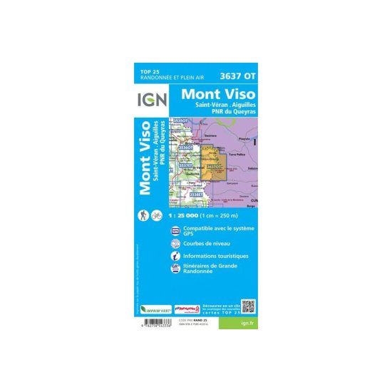 IGN - CARTA MONTE VISO, SAINT-VÉRAN, AIGUILLES, PARCO NATURALE REGIONALE DEL QUEYRAS