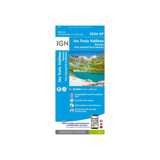 IGN - CARTE LES TROIS VALLÉES, MODANE, PARC NATIONAL DE LA VANOISE