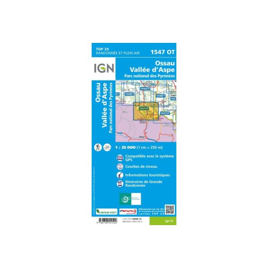IGN - CARTE OSSAU, VALLÉE D'ASPE, PARC NATIONAL DES PYRÉNÉES