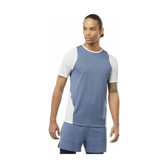 SALOMON - T-SHIRT MANCHES COURTES SENSE AERO HOMME BLEU/BLANC