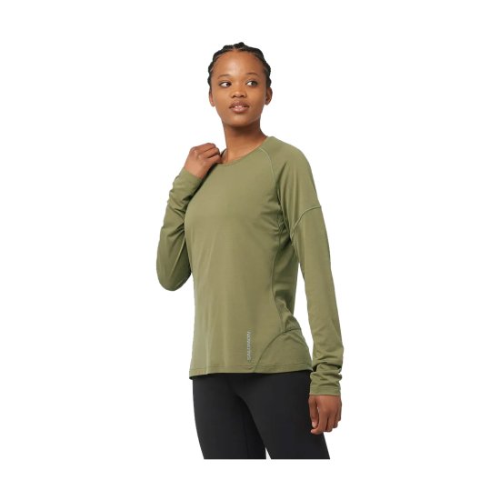 SALOMON - T-SHIRT MANCHES LONGUES CROSS RUN KAKI FEMME