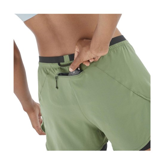 SALOMON - SHORT CROSS 2 EN 1 FEMME KAKI