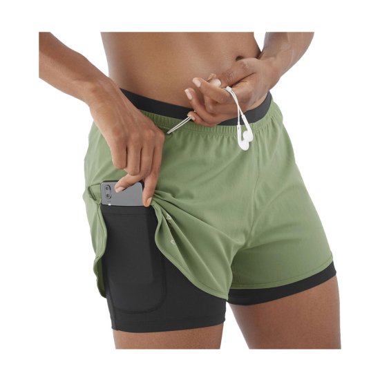 SALOMON - SHORT CROSS 2 EN 1 FEMME KAKI