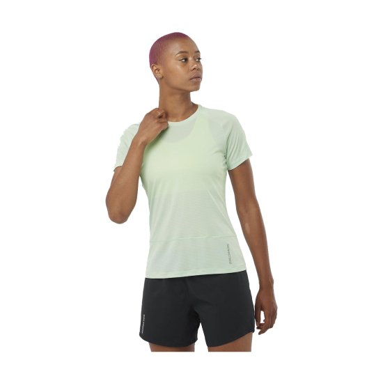 SALOMON - T-SHIRT MANCHES COURTES CROSS RUN FEMME VERT