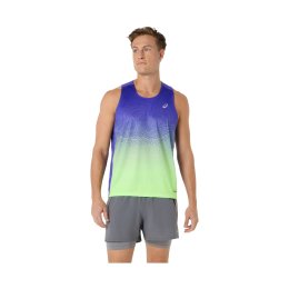 ASICS Canotta ROAD FADE SINGLET Uomo XS 401 / COBALT BURST/ILLUMINATE GREEN