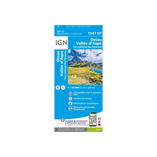 IGN - CARTE OSSAU, VALLÉE D'ASPE, PARC NATIONAL DES PYRÉNÉES
